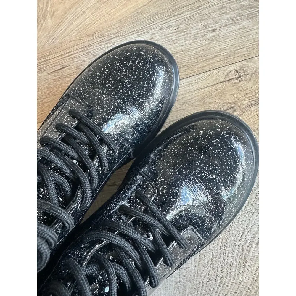 Dr. Marten's Junior Lace Up Fashion Combat Boot Black Cosmic Glitter US 4 1460